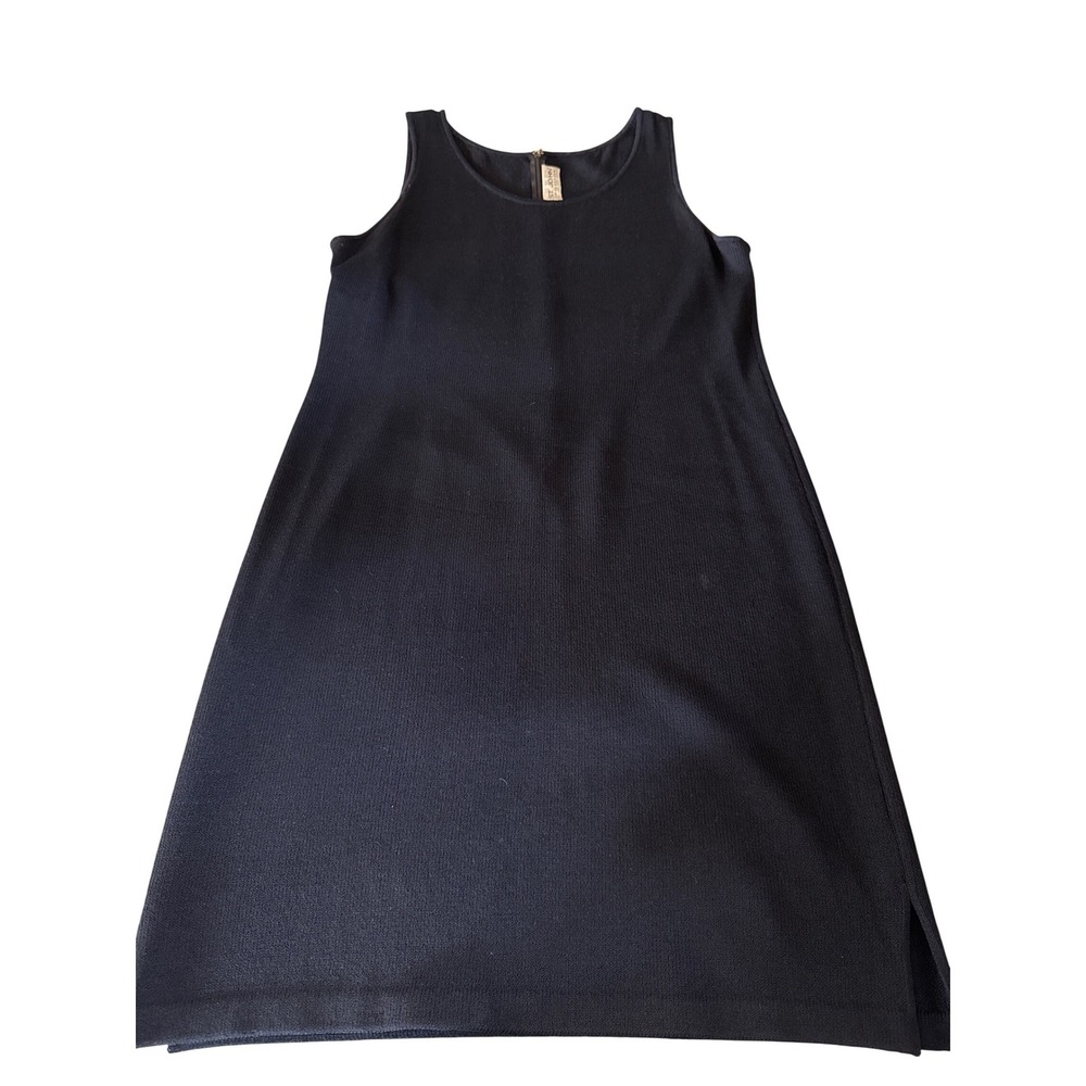 St John Collection Navy Blue Santana Knit Sleeveless Sheath Dress Size 12 Zipper